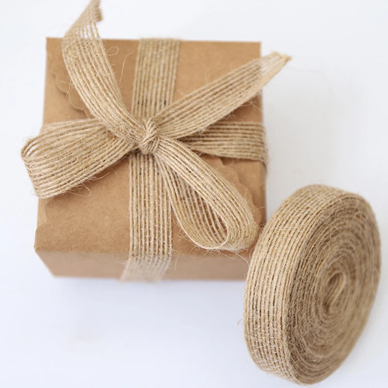 Natural Vintage Jute Burlap Ribbon – 5 Yards Rustic Cotton/Jute Craft Ribbon for Weddings, Floristry & Christmas Gift Packing