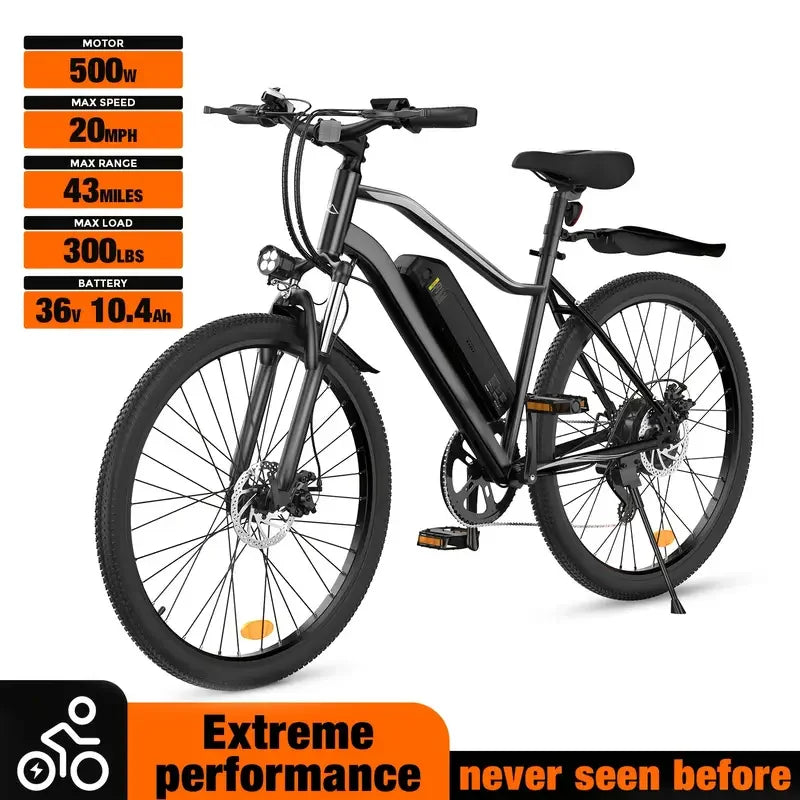 26" Electric Mountain Bike – 500W Motor, 23MPH, Long-Range Lithium Battery