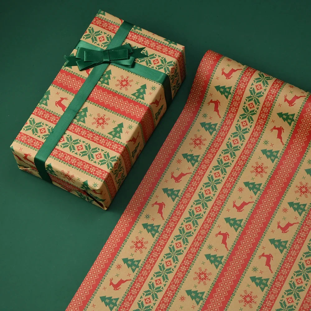 Thick Christmas Kraft Wrapping Paper – Holiday Tree & Elk Gift Wrap