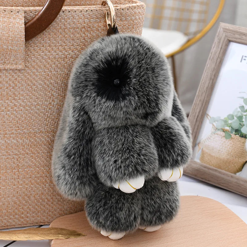 Natural Rex Rabbit Fur Fluffy Bunny Keychain