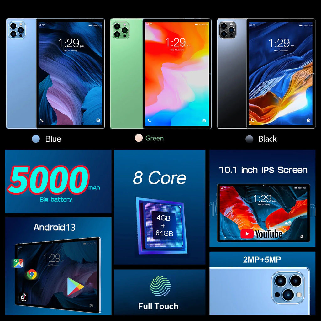 10.1" Octa-Core Android 13 Tablet with Dual SIM & 3G Calling