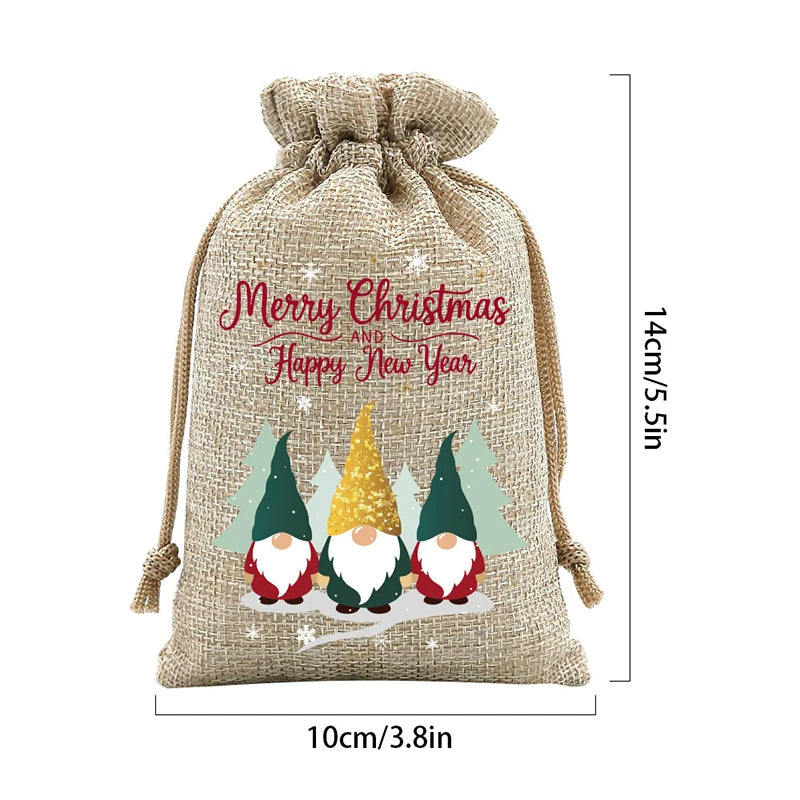 Christmas Burlap Drawstring Gift Bags – Set of 6