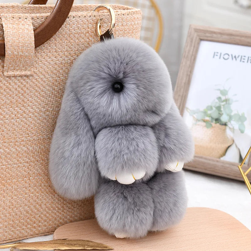 Natural Rex Rabbit Fur Fluffy Bunny Keychain