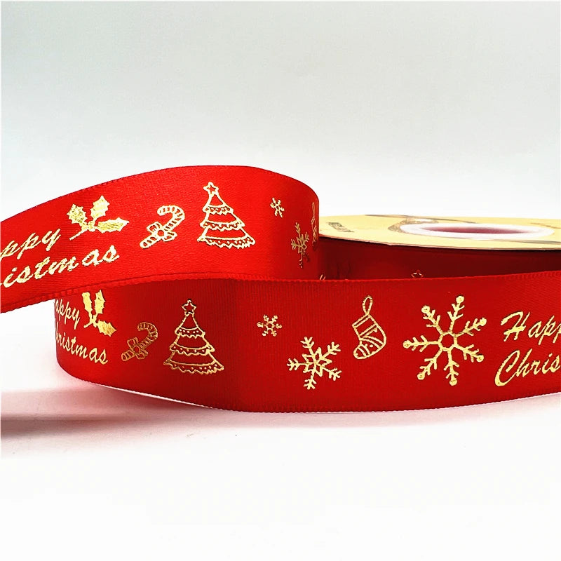 5 Yards Printed Christmas Satin Ribbon – 1" Holiday Craft & Gift Wrap Ribbon