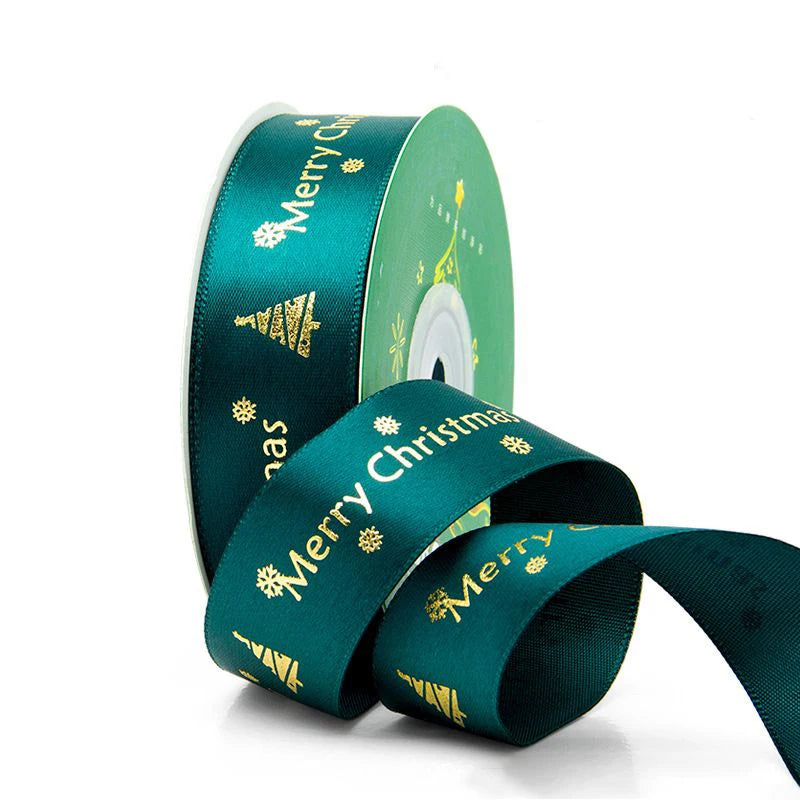 Christmas Embroidered Polyester Ribbon – 1" Holiday Craft & Gift Wrap Ribbon