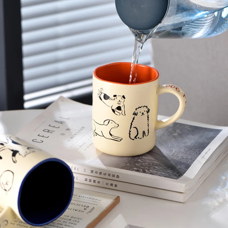 Hand-Painted Cat & Dog Couple Mug – 420ml Ceramic