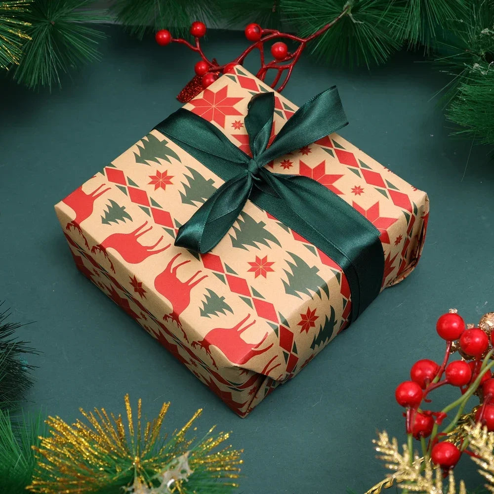 5-Pack Christmas Kraft Wrapping Paper – Cartoon Holiday Gift Wrap Sheets