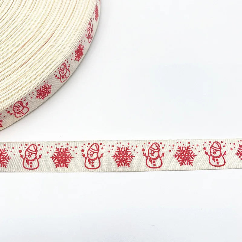 Christmas Printed Polyester Cotton Ribbon –  Single-Face Ribbon for Gift Wrapping, Holiday Crafts & Party Decorations