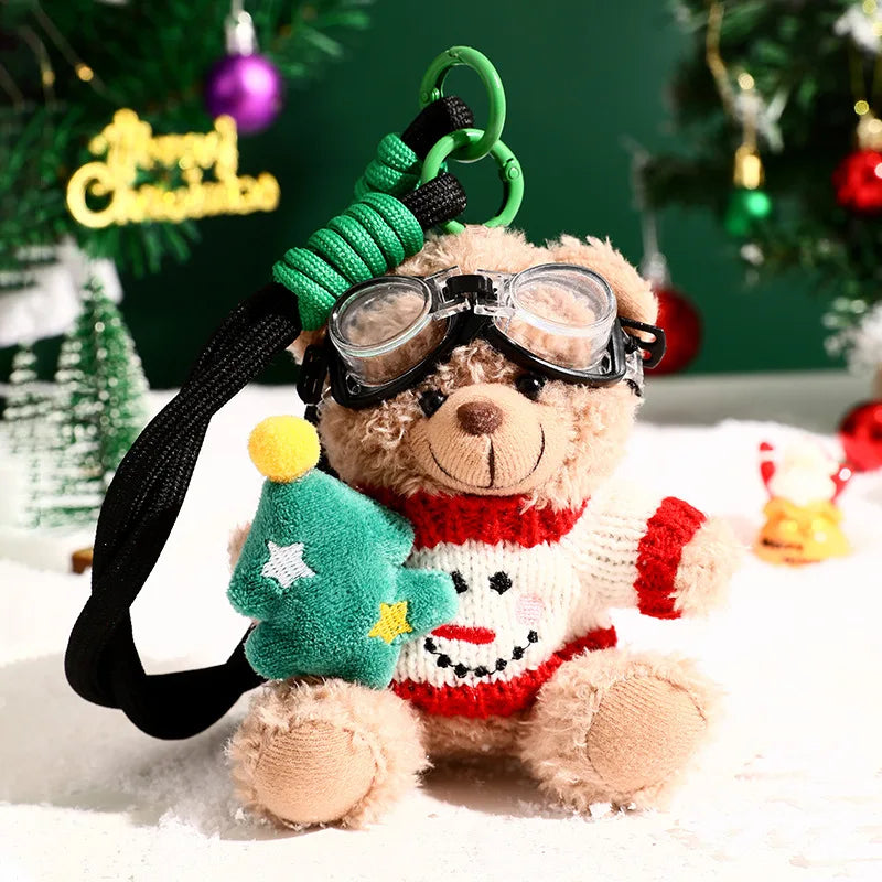 Christmas Plush Bear Keychain – Holiday Cartoon Bag Pendant