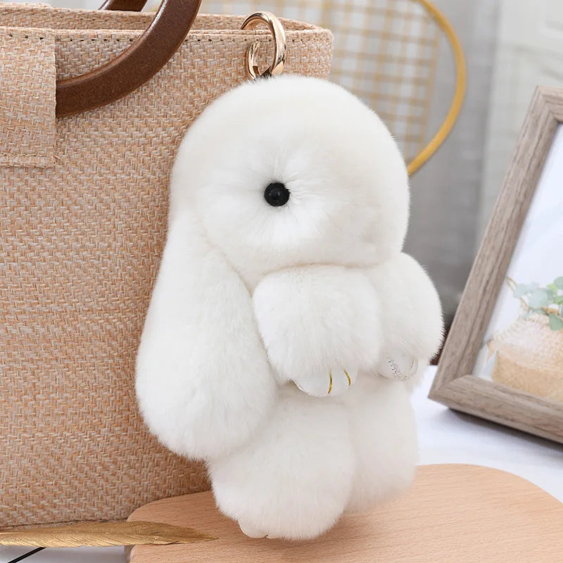 Natural Rex Rabbit Fur Fluffy Bunny Keychain