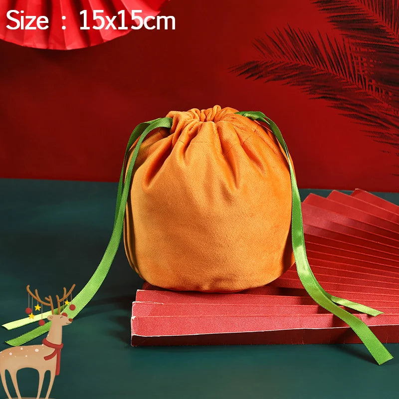 Christmas Velvet Antlers Drawstring Candy Gift Bag