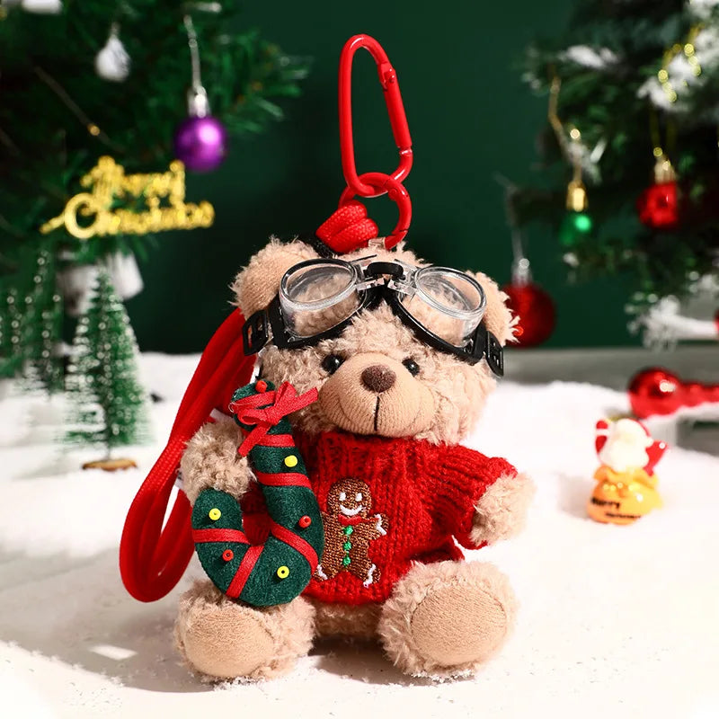 Christmas Plush Bear Keychain – Holiday Cartoon Bag Pendant