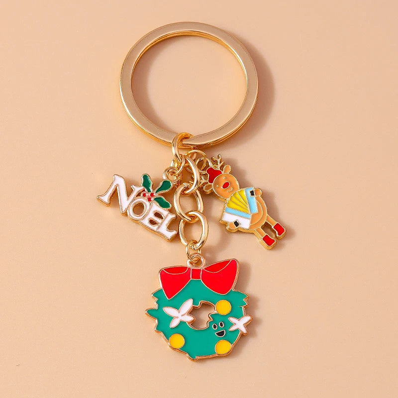 Christmas Enamel Snowman & Santa Keychain