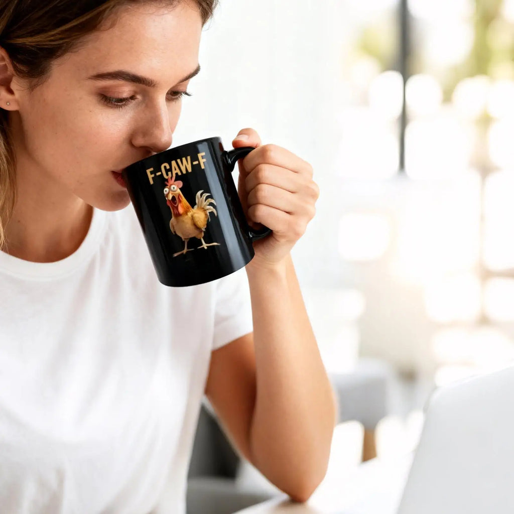 Funny F-Caw-F Chicken Ceramic Coffee Mug – 11oz Farmhouse Cup