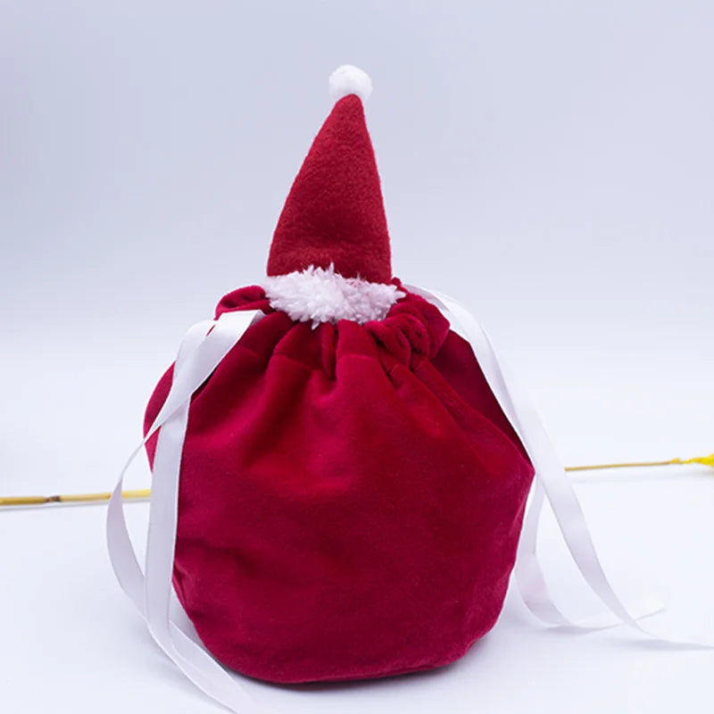 Christmas Velvet Antlers Drawstring Candy Gift Bag