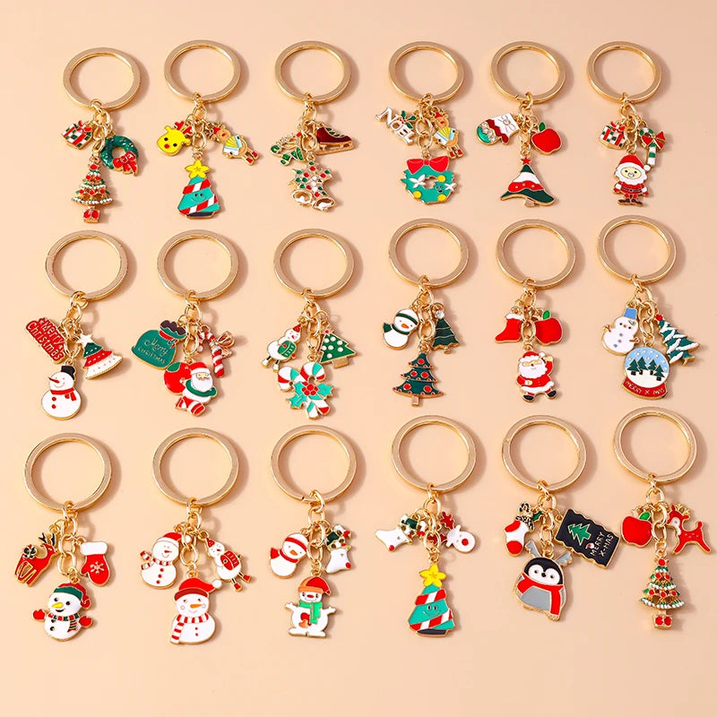 Christmas Enamel Snowman & Santa Keychain