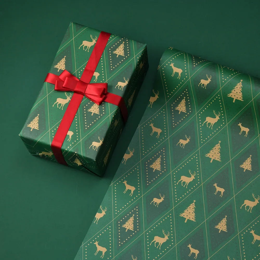Thick Christmas Kraft Wrapping Paper – Holiday Tree & Elk Gift Wrap