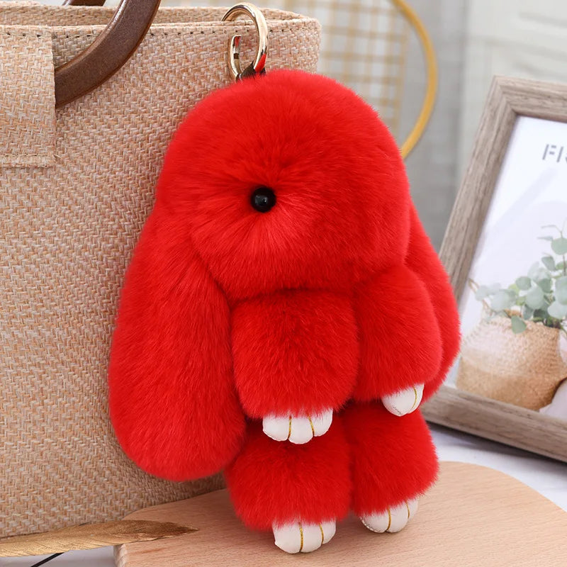 Natural Rex Rabbit Fur Fluffy Bunny Keychain