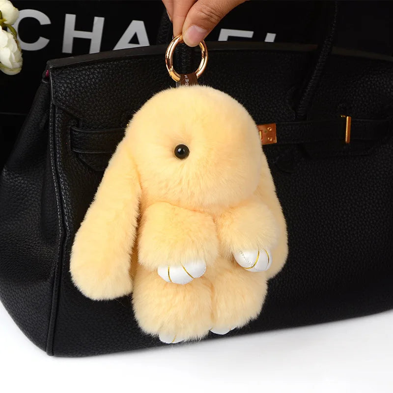 Natural Rex Rabbit Fur Fluffy Bunny Keychain