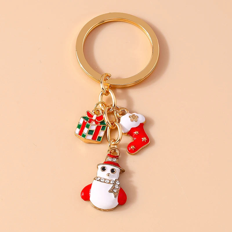 Christmas Enamel Snowman & Santa Keychain