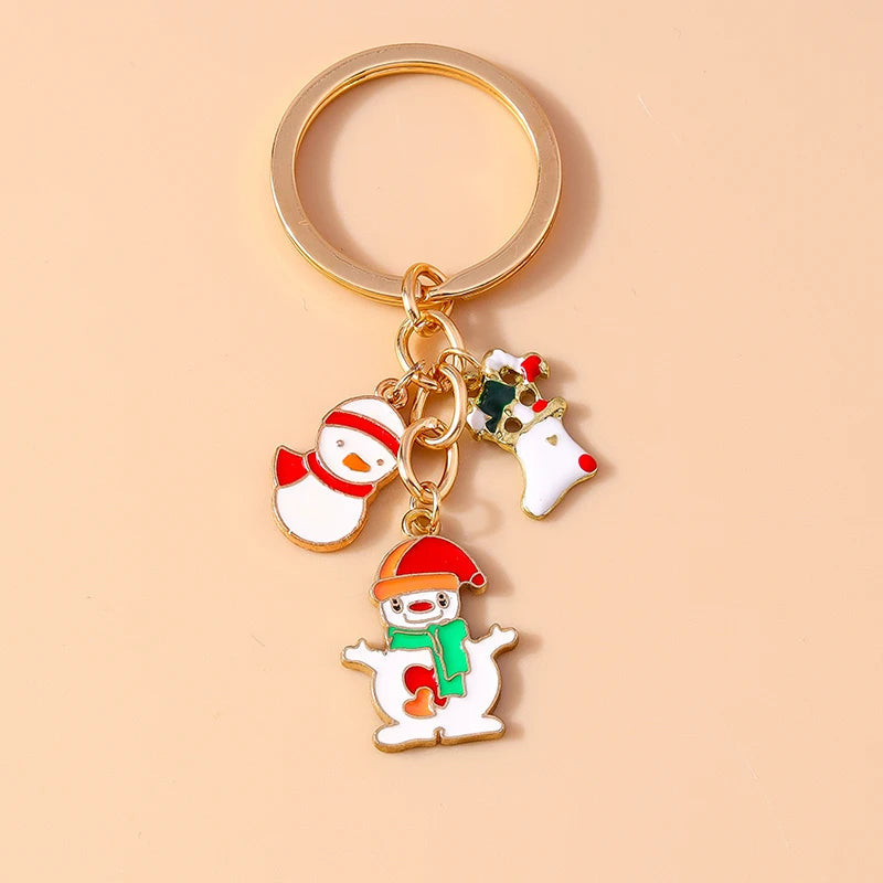Christmas Enamel Snowman & Santa Keychain