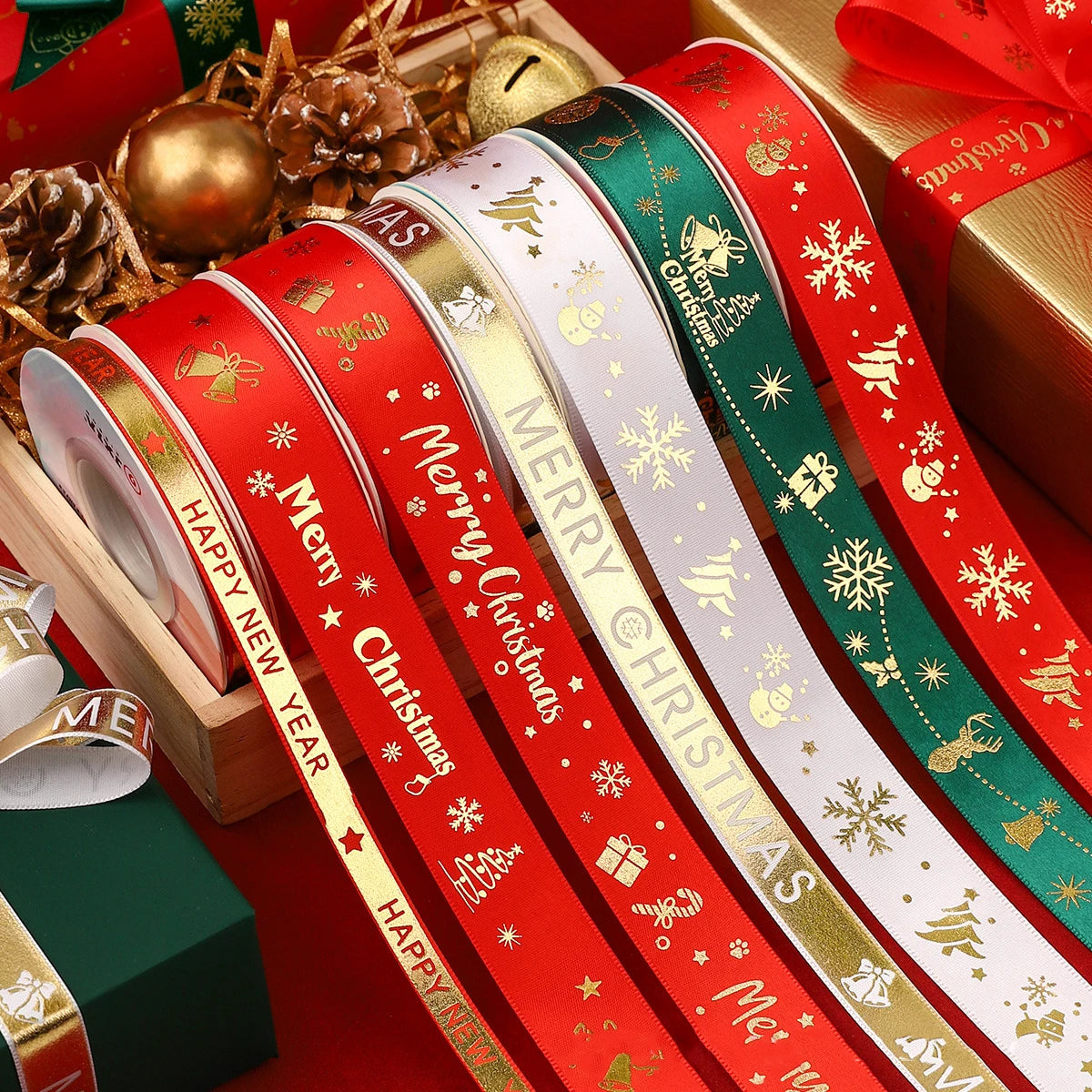 Christmas Embroidered Polyester Ribbon – 1" Holiday Craft & Gift Wrap Ribbon