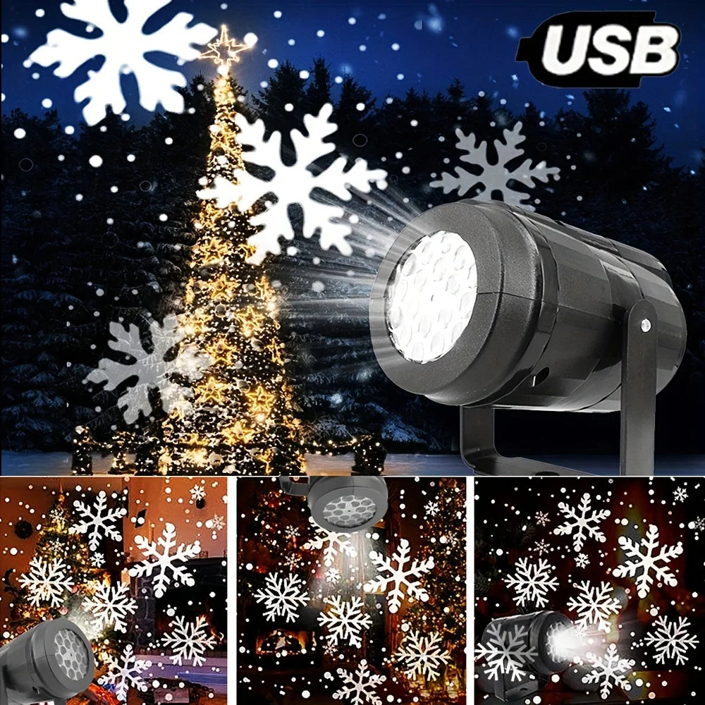 USB Snowflake Projector – Rotating Snow Pattern LED Light