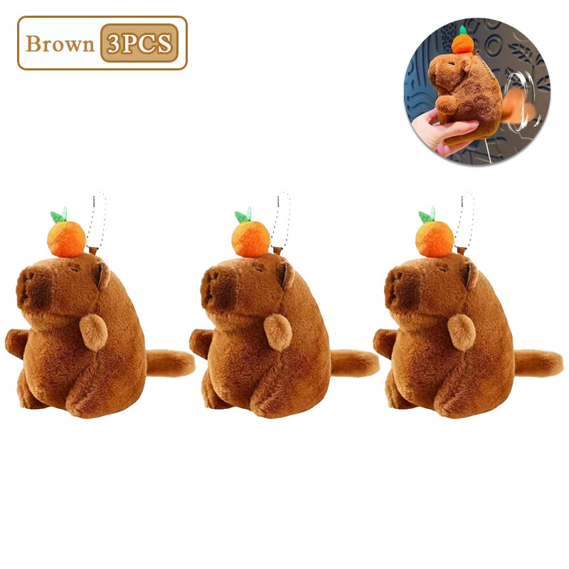 Capybara Persimmon Tail-Wagging Plush Keychain