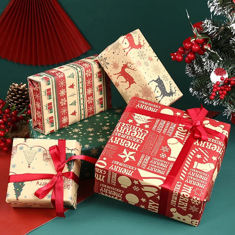 Thick Christmas Kraft Wrapping Paper – Holiday Tree & Elk Gift Wrap