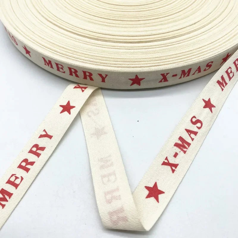 Christmas Printed Polyester Cotton Ribbon –  Single-Face Ribbon for Gift Wrapping, Holiday Crafts & Party Decorations