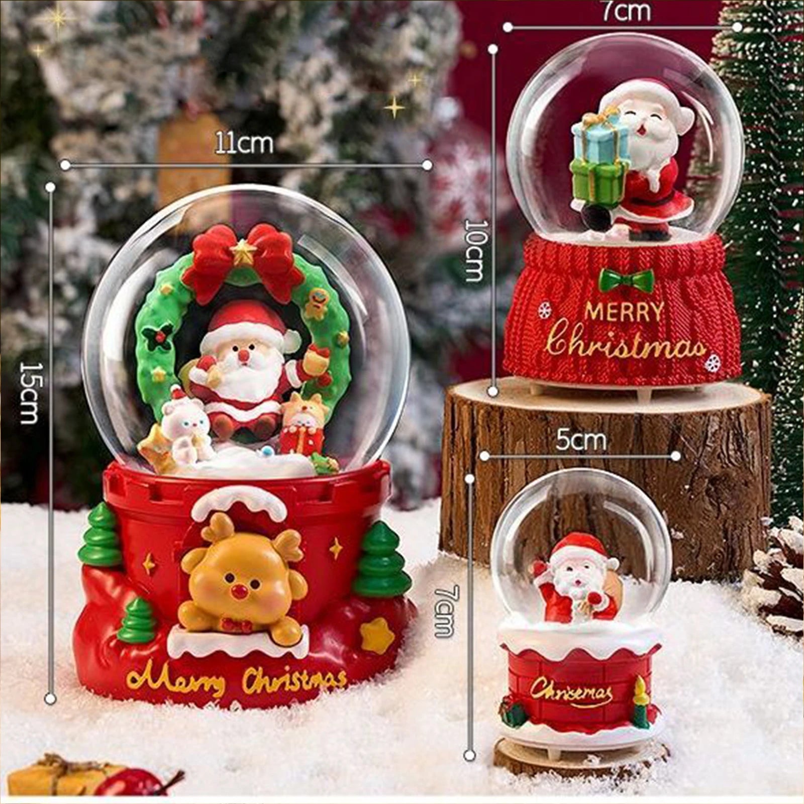 Santa Christmas Snow Globe with 7-Color Lights & Music