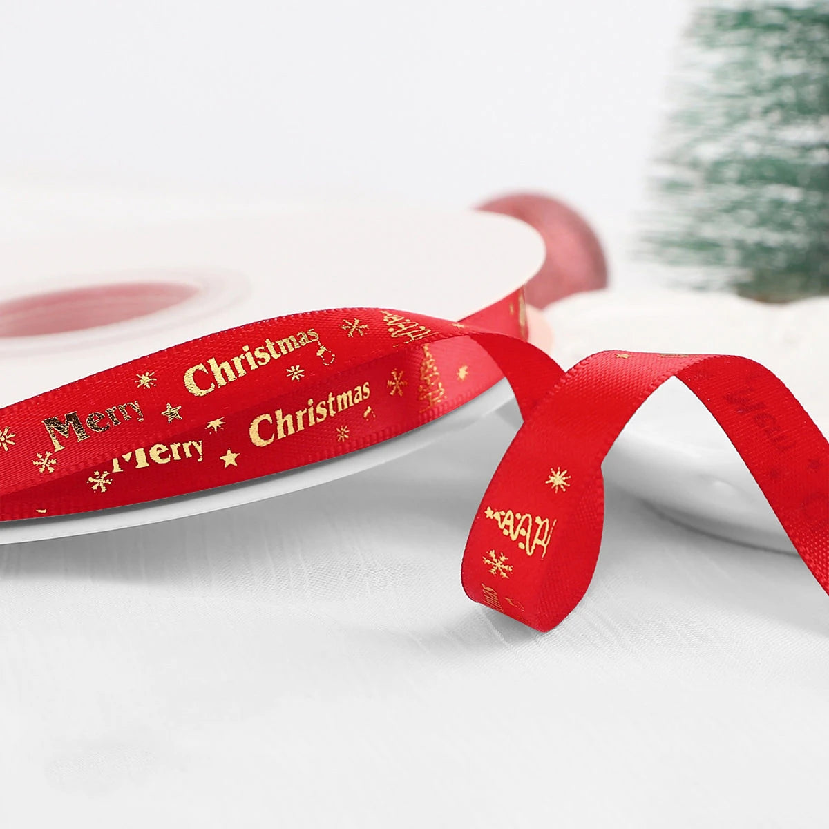 Christmas Embroidered Polyester Ribbon – 1" Holiday Craft & Gift Wrap Ribbon