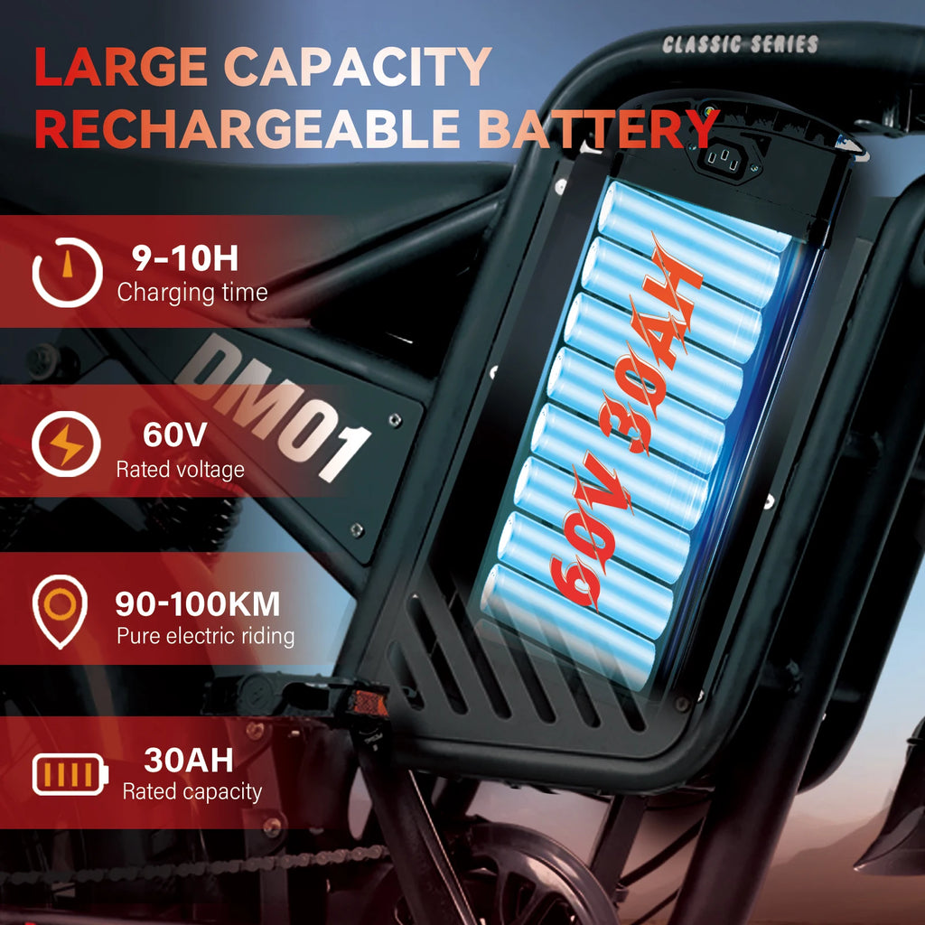 DM01 60V 30Ah Fat-Tire Electric Motorcycle – 42 MPH E-Bike for Adults