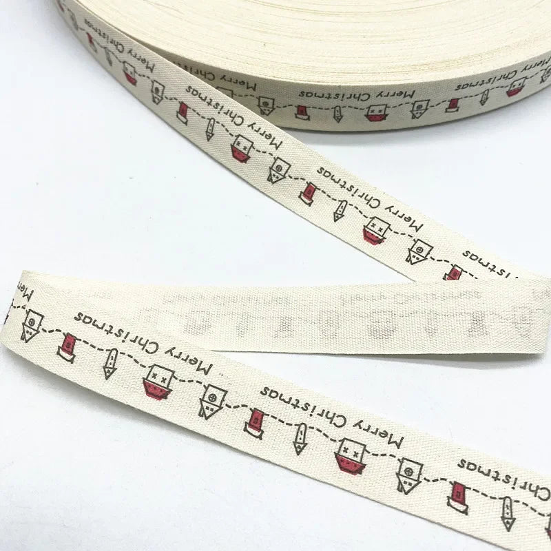 Christmas Printed Polyester Cotton Ribbon –  Single-Face Ribbon for Gift Wrapping, Holiday Crafts & Party Decorations