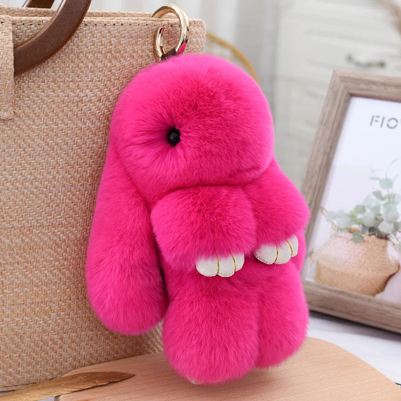 Natural Rex Rabbit Fur Fluffy Bunny Keychain