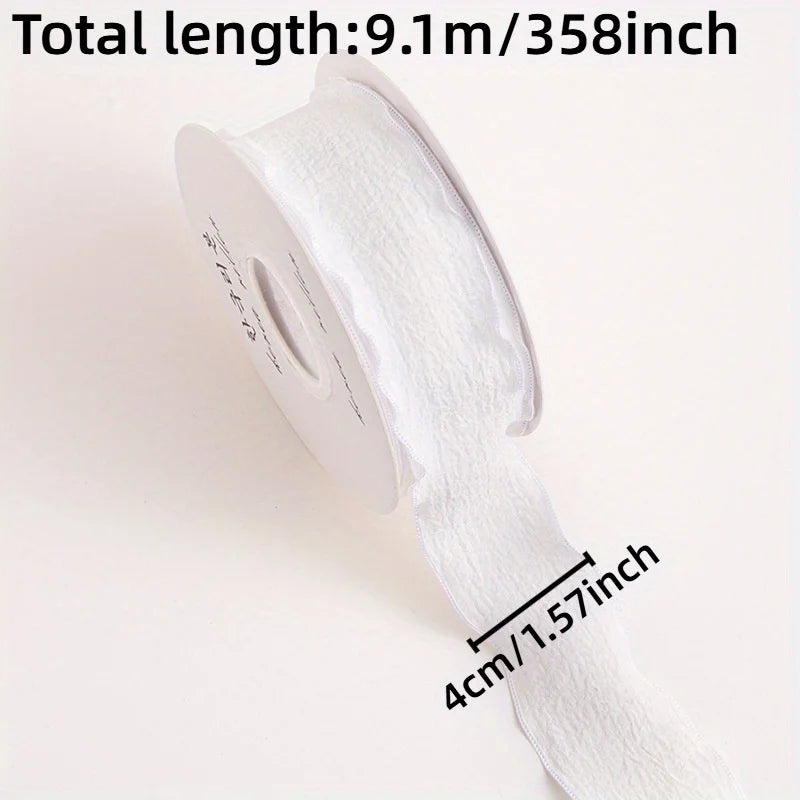 Boho Chic Pleated Ribbon with Lotus Leaf Edge – 1.5" Polyester Gift Wrap & Holiday Decoration Ribbon