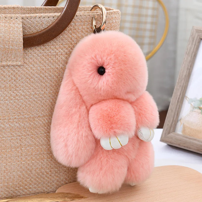 Natural Rex Rabbit Fur Fluffy Bunny Keychain