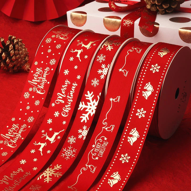 5 Yards Printed Christmas Satin Ribbon – 1" Holiday Craft & Gift Wrap Ribbon