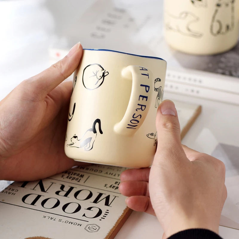 Hand-Painted Cat & Dog Couple Mug – 420ml Ceramic