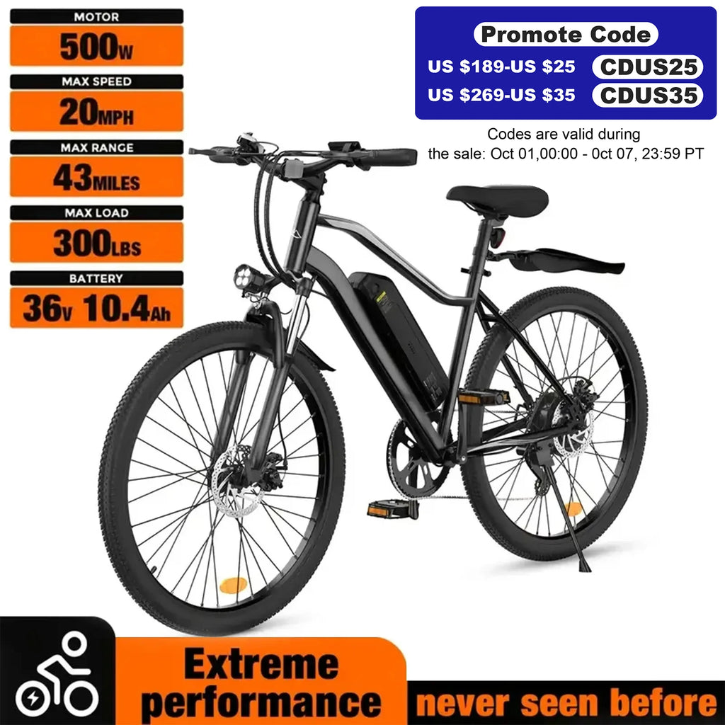 26" Electric Mountain Bike – 500W Motor, 23MPH, Long-Range Lithium Battery