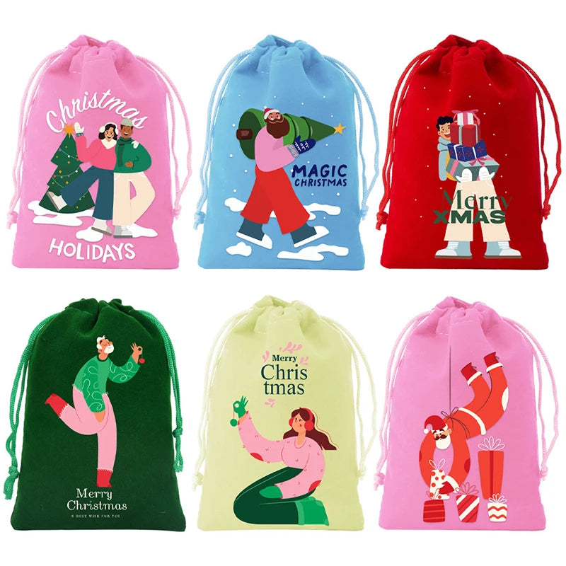 Christmas Burlap Drawstring Gift Bags – Set of 6