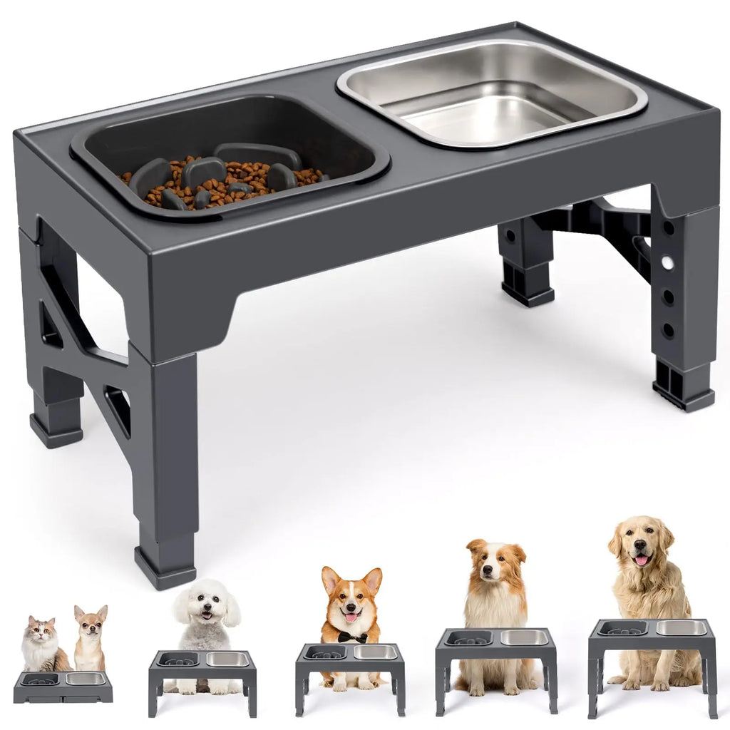 Adjustable Elevated Slow Feeder Bowls – 2-in-1