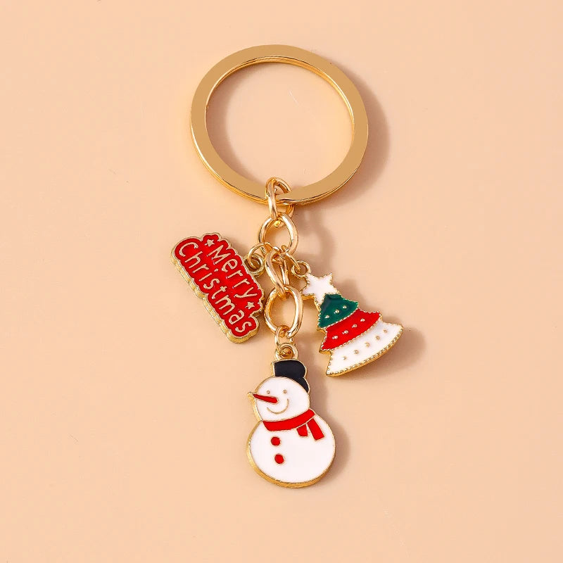 Christmas Enamel Snowman & Santa Keychain