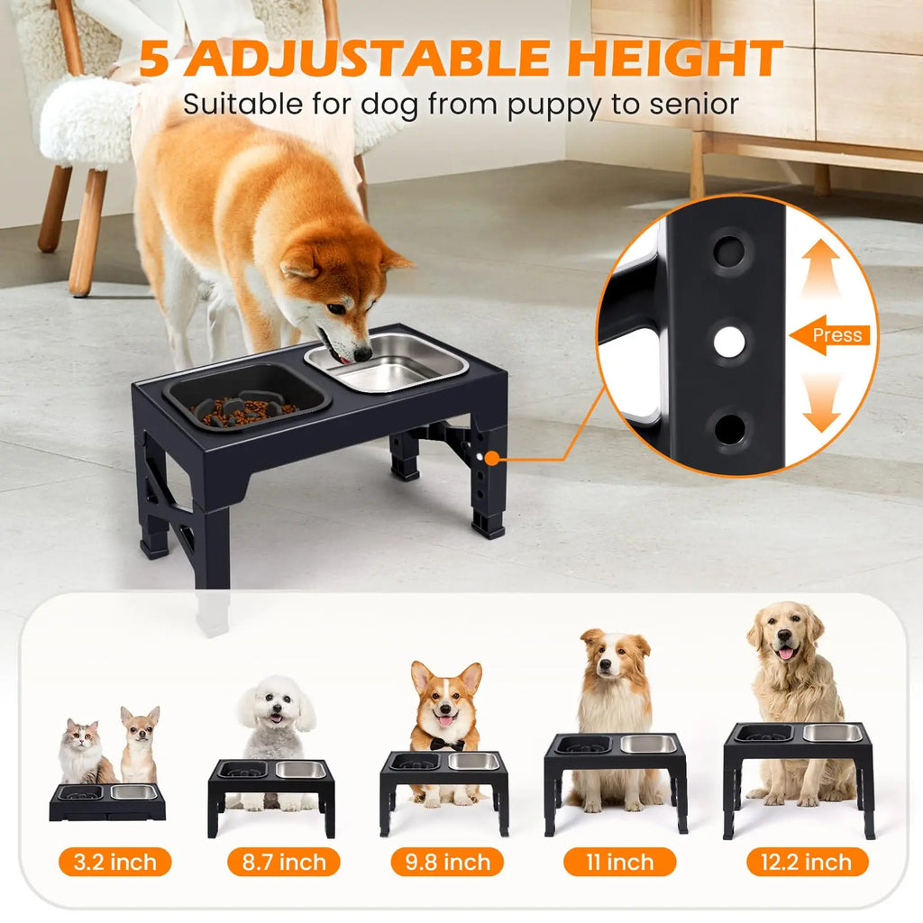 Adjustable Elevated Slow Feeder Bowls – 2-in-1