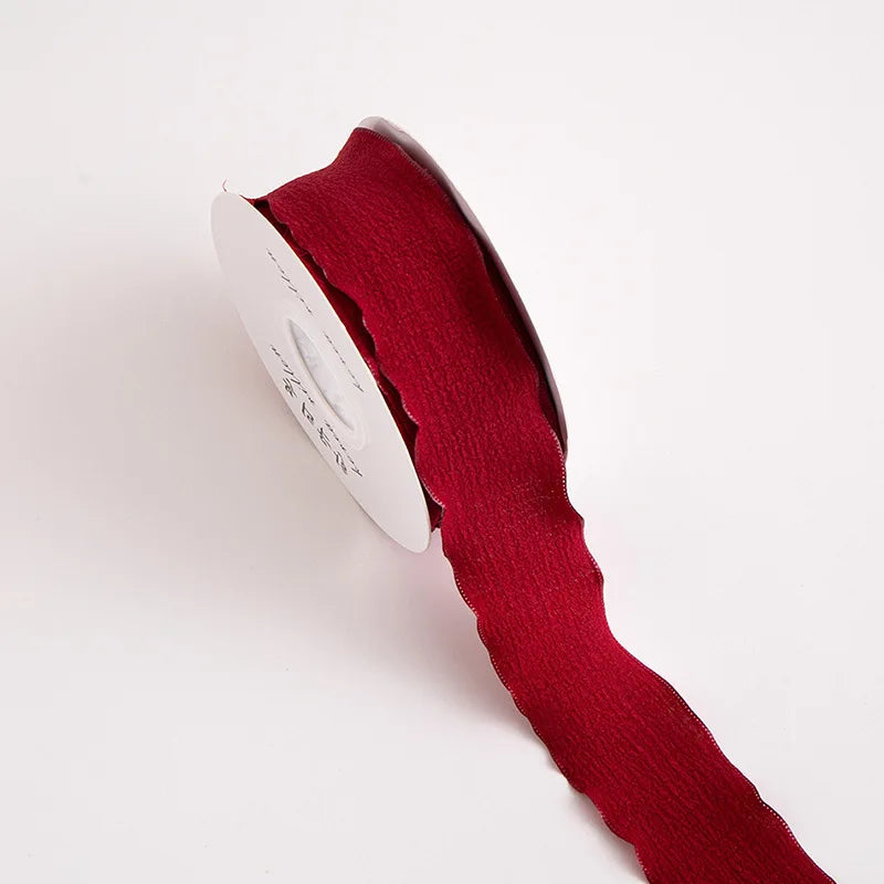 Boho Chic Pleated Ribbon with Lotus Leaf Edge – 1.5" Polyester Gift Wrap & Holiday Decoration Ribbon