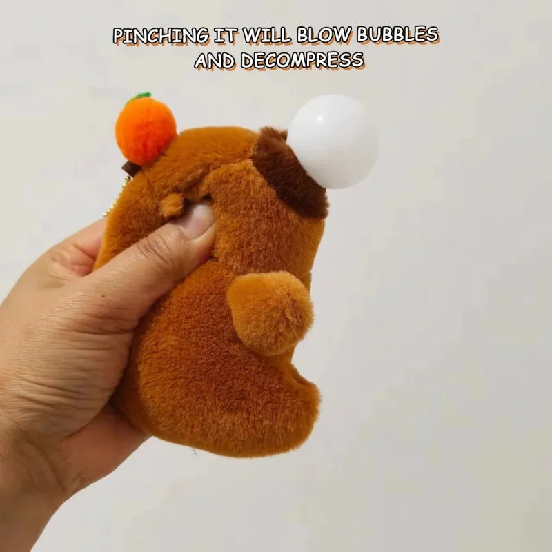 Capybara Persimmon Tail-Wagging Plush Keychain