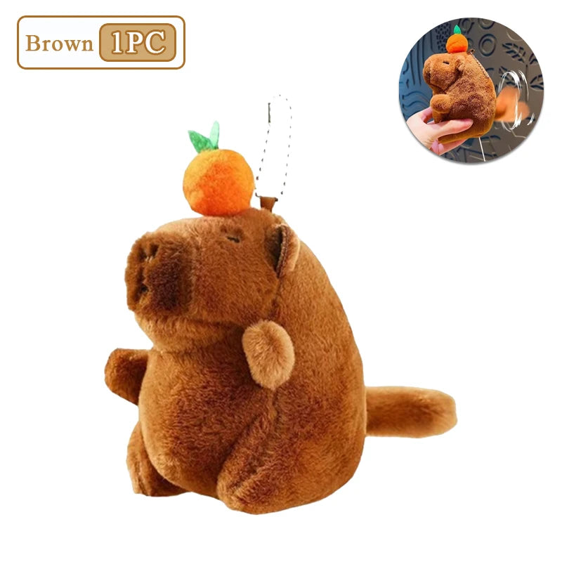 Capybara Persimmon Tail-Wagging Plush Keychain