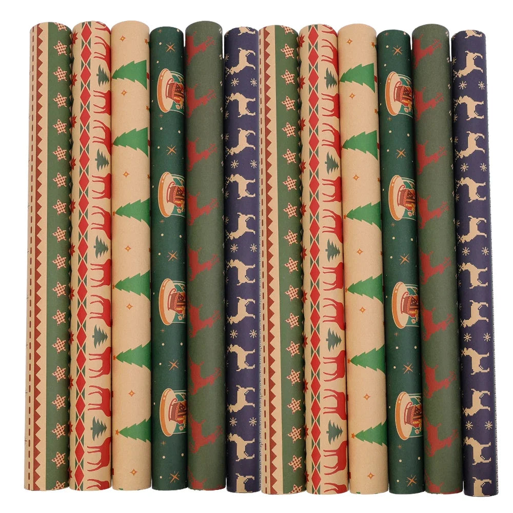 5-Pack Christmas Kraft Wrapping Paper – Cartoon Holiday Gift Wrap Sheets