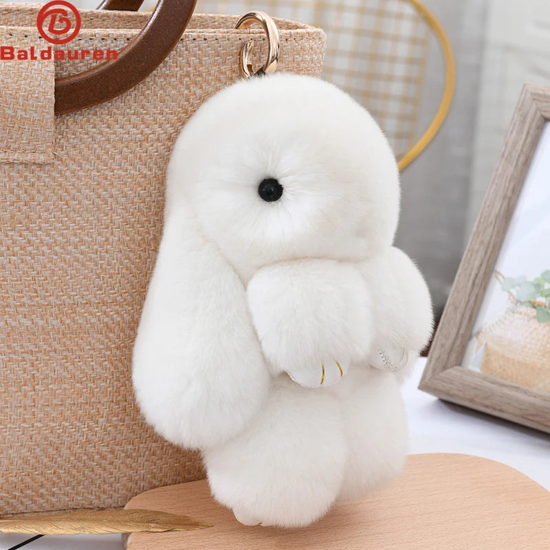 Natural Rex Rabbit Fur Fluffy Bunny Keychain