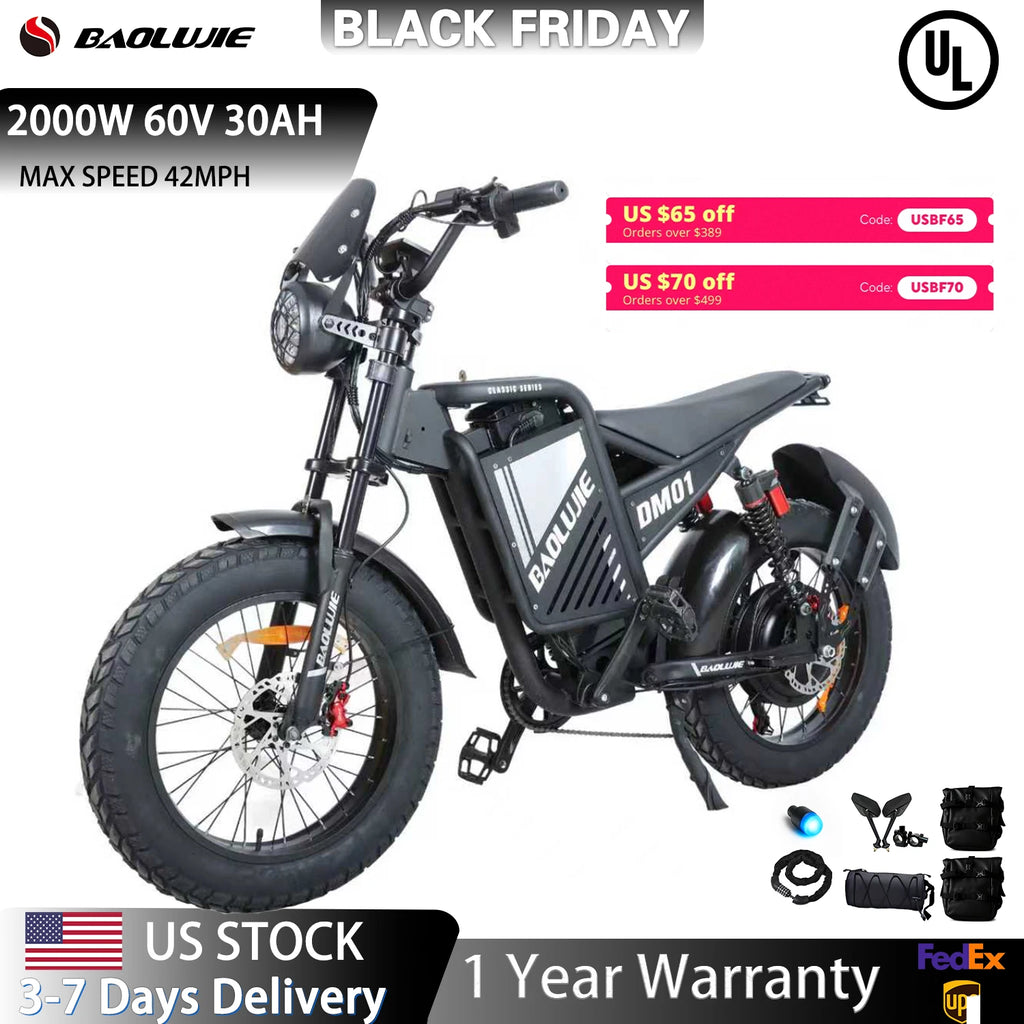 DM01 60V 30Ah Fat-Tire Electric Motorcycle – 42 MPH E-Bike for Adults